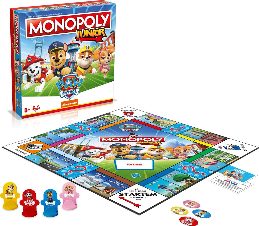 Monopoly Junior Paw Patrol CZ Brettspiel mit 4 exklusiven Figuren, 28 x 31 x 28 cm