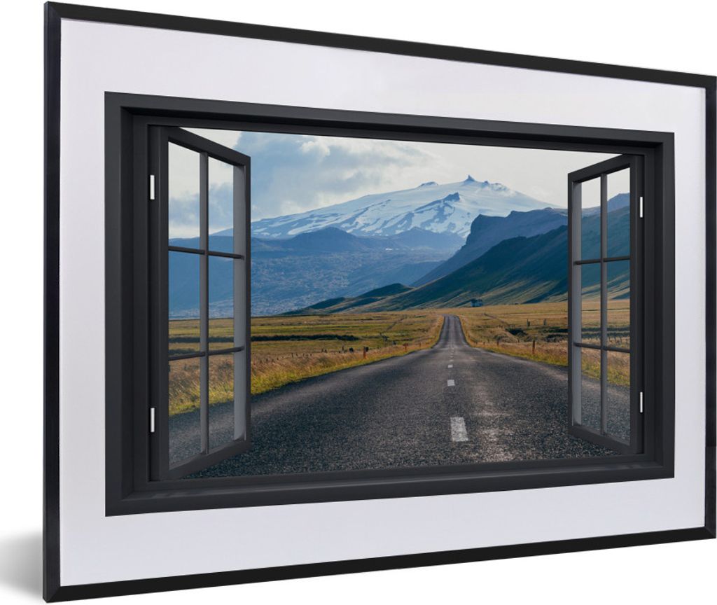 MuchoWow MuchoWow Gerahmtes Poster Aussicht - Berg - Straße 60x40 cm - Poster mit zchwarzem Bilderrahmen - Schlafzimmer - Plakat in Rahmen - D...