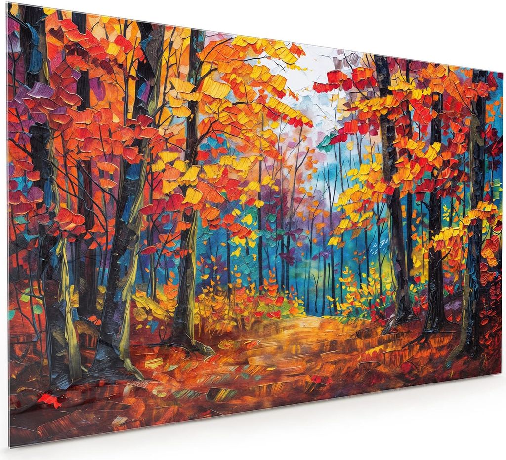 Küchenrückwand Spritzschutz Glas mit Motiv Herbstwald Pfad 40 x 40 cm