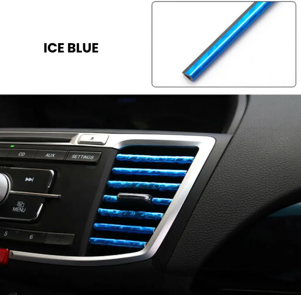 Auto aria condizionata uscita strisce decorative modificati interni forniture placcatura a U a forma di blu ghiaccio luminoso_10-pack