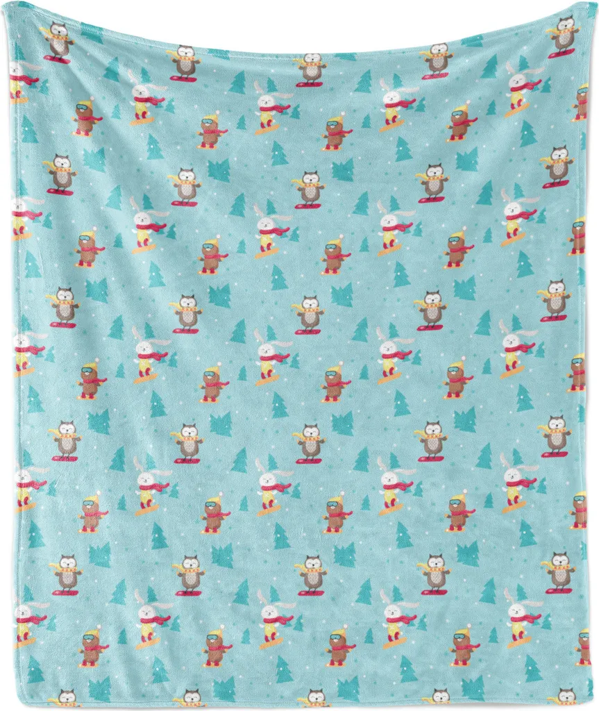 Coperta Peluche ABAKUHAUS Animali Invernali 125x175 Seafoam