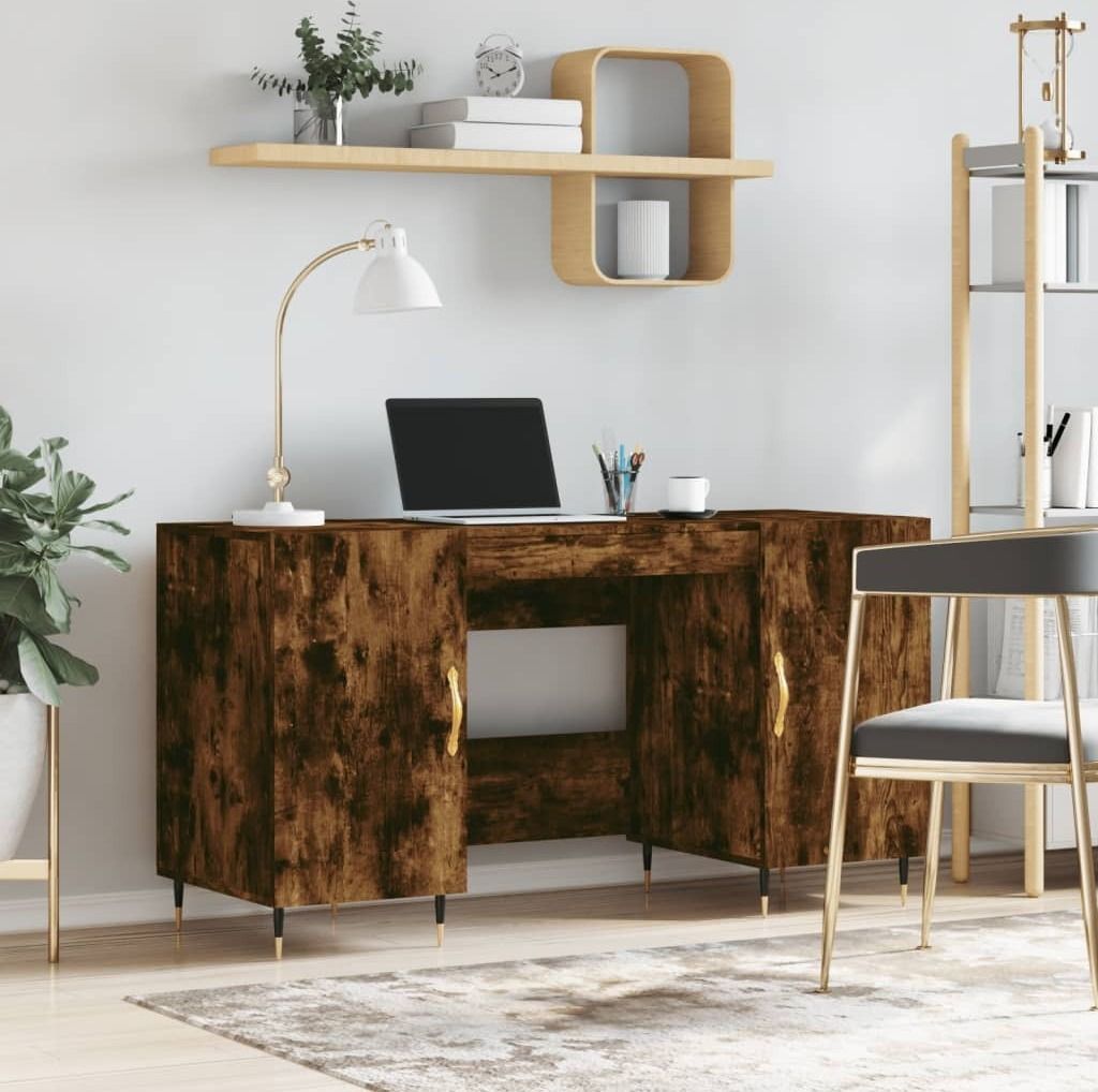 The Living Store Schreibtisch Räuchereiche 140x50x75 cm Holzwerkstoff