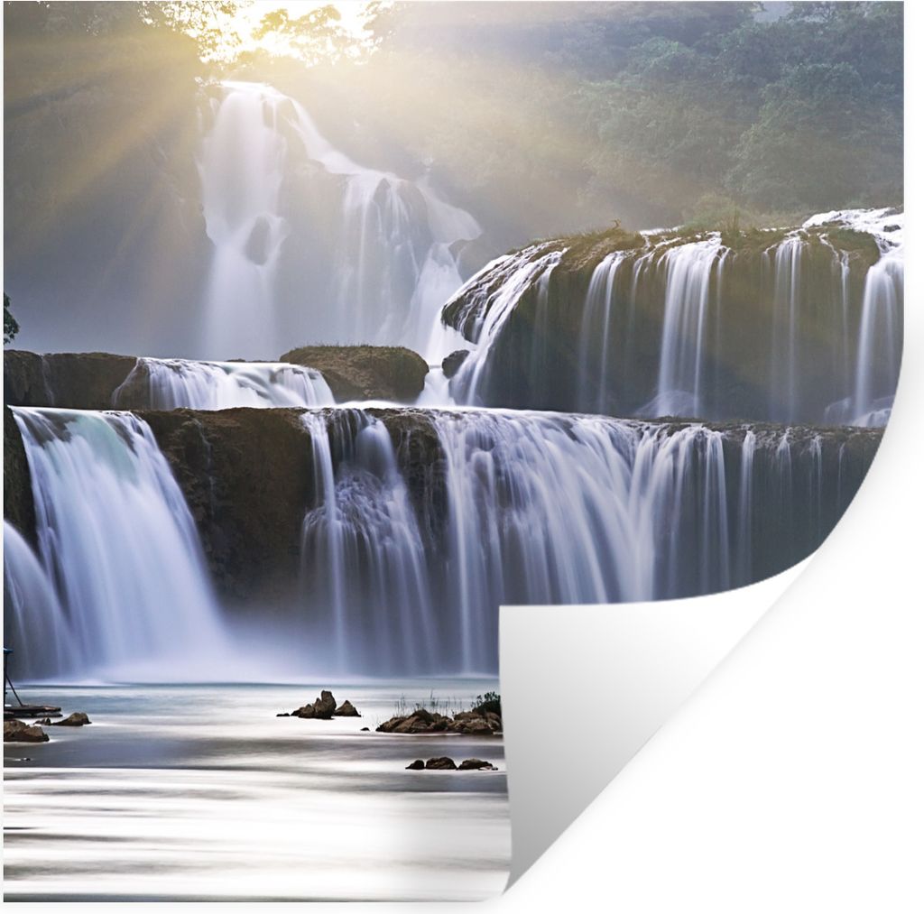 MuchoWow Wandtattoo Wandsticker Wandaufkleber Wasserfall - Felsen - Natur 30x30 cm Selbstklebend und Repositionierbar - Repositionierbar - Wasser...
