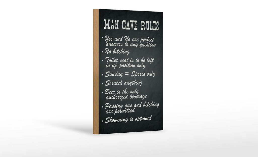 Holzschild Spruch 12x18cm man cave rules Männer Regeln