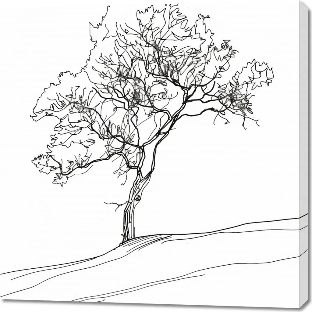 Tableau Arbre esquissé 90x90 cm pour salon moderne - Déco murale zen chic