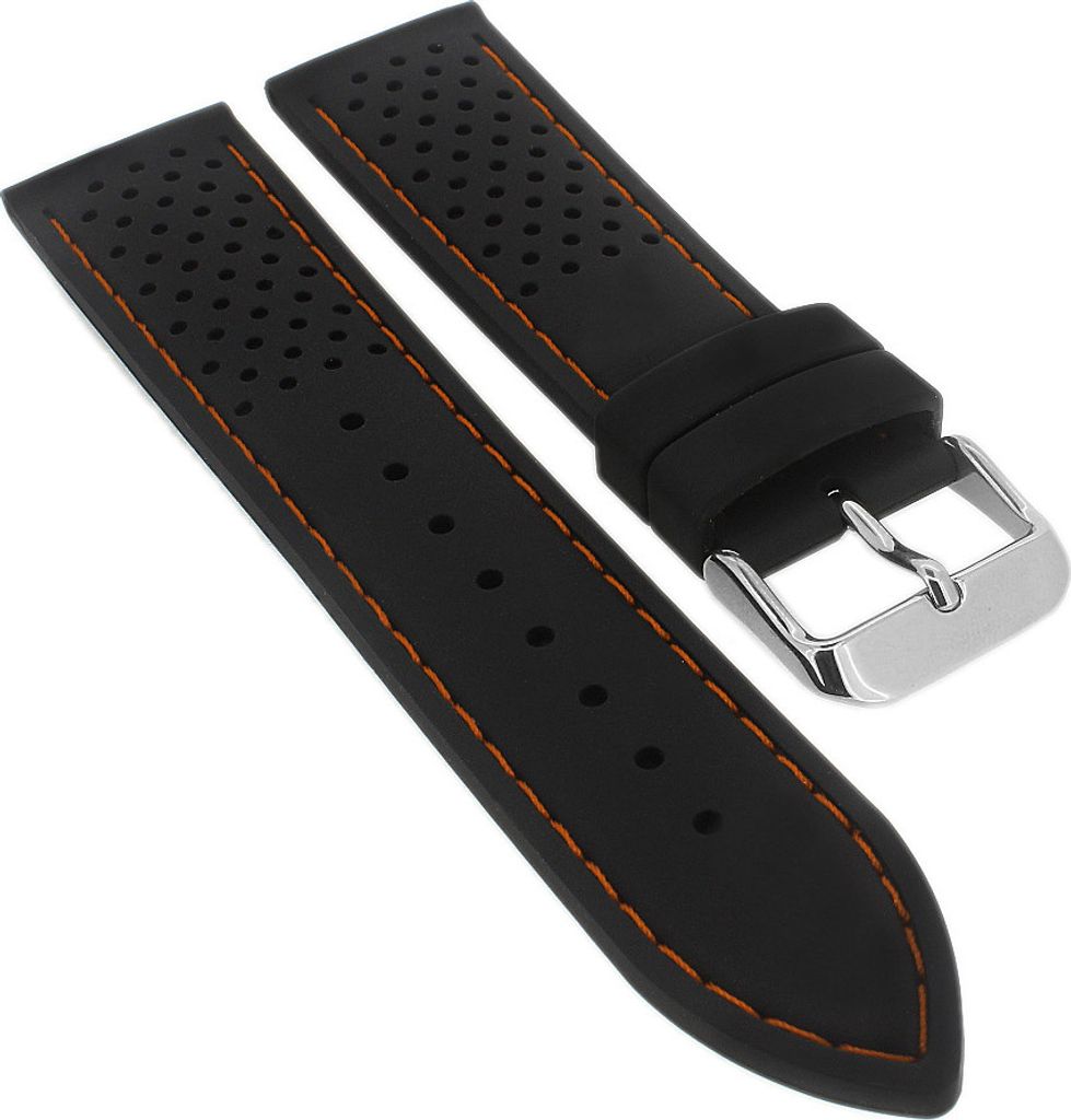 Minott Uhrenarmband Silikon | schwarz mit orangener Naht Produktbild 