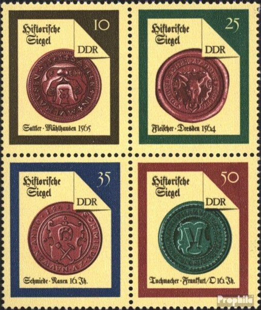 Briefmarken DDR 1988 Mi 3156-3159 Viererblock (kompl.Ausgabe) postfrisch Historische Siegel