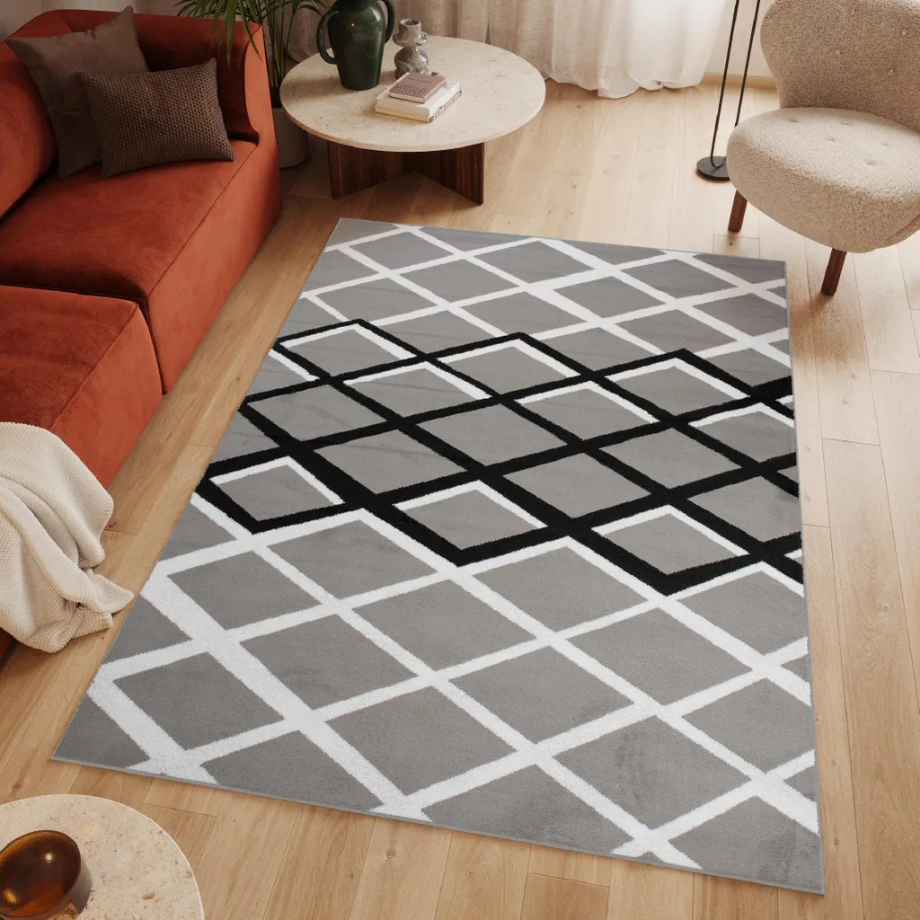 Tapis LUXURY Moderne Crème Noir Gris 300x400 cm pour Grand Salon Chic