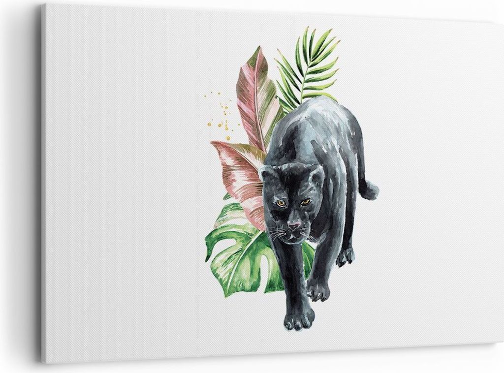 Bild auf Leinwand - Leinwandbild - Einteilig - Schwarz Panther Blätter - 120x80cm - Wand Bild - Wanddeko - Wandbilder - Leinwanddruck - Bilder - W...