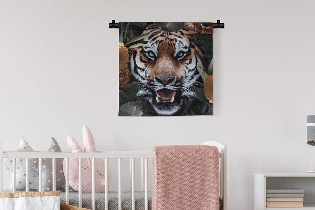 MuchoWow Wandteppich Wandbehang Tiger - Blatt - Tiere 60x60 cm Tapisserie Dekoration Wandtuch - Dekorationen - Wand Decke