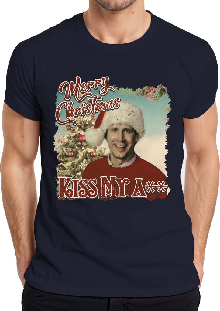 Merry Christmas Clark Griswold Schöne Bescherung Kiss My A - Weihnachten Xmas Herren T-Shirt, Navy, XL