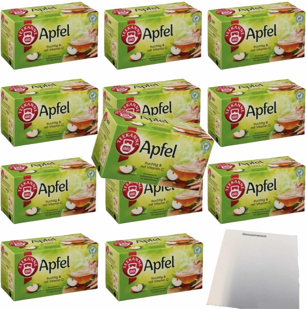 Teekanne Fruchtiger Apfel 20 Teebeutel 12er Pack (12x60g Packung) + usy Block