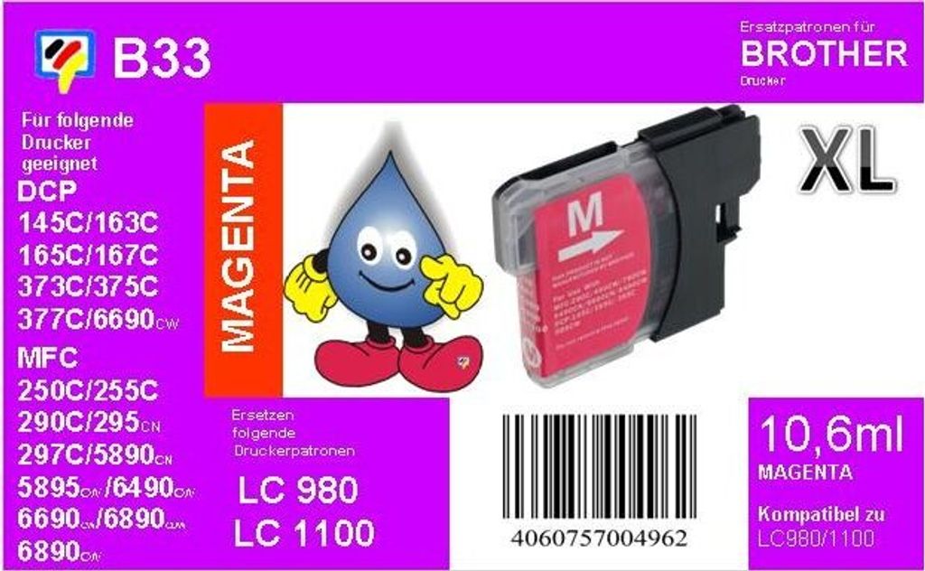 LC-1100HYM / LC980 Ersatzdruckerpatrone magenta mit 750 Seiten Druckleistung nach ISO/24711 für Brother DCP6690CW, MFC5890CN, MFC6490CW, MFC6890CDW