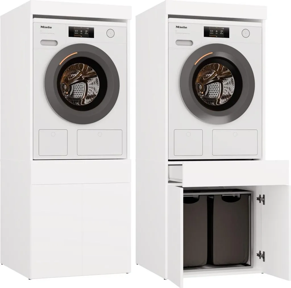 Armoire POLA TWIN 1S WHITE pour Lave-Linge et Sèche-Linge avec Tiroir