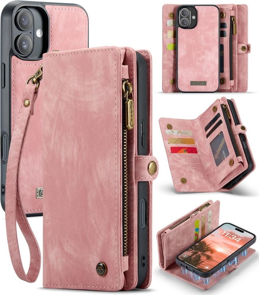 iPhone 16 Plus Hülle - CaseMe 008 2-in-1 Klapphülle & Back Cover mit Brieftasche - Pink