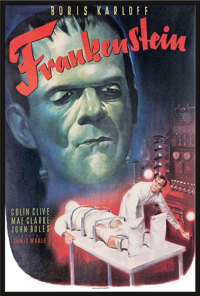 Cadre Shinsuke noir avec affiche Frankenstein Boris Karloff vitre plexi