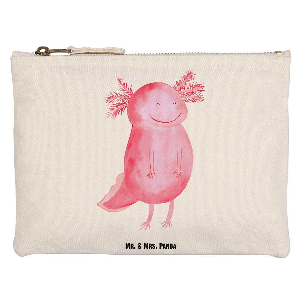 Mr. & Mrs. Panda Federmappe Axolotl Glücklich Grösse XL Große - Weiß - Geschenk, Schwanzlurch, Etui, Mäppchen, Federtasche, Kosmetiktasche, Gu...