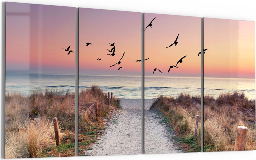 DEQORI Glasbild Echtglas 4x30x60 cm 'Strandaufgang zur Ostsee' Wandbilder XXL groß