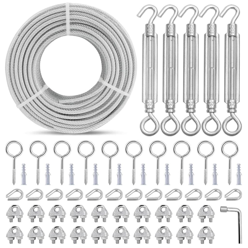 Stahlseilspanner mit 3 mm PVC-Ummantelung, 7x7 Litzen, für Balustraden, Markisen, Lichterketten und Wäscheleinen.