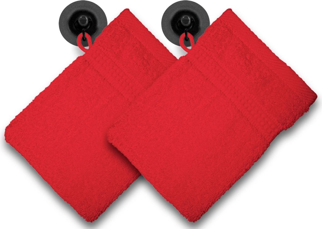 2er Set Waschhandschuhe Waschlappen rot 16x21 cm Frottee Produktbild 
