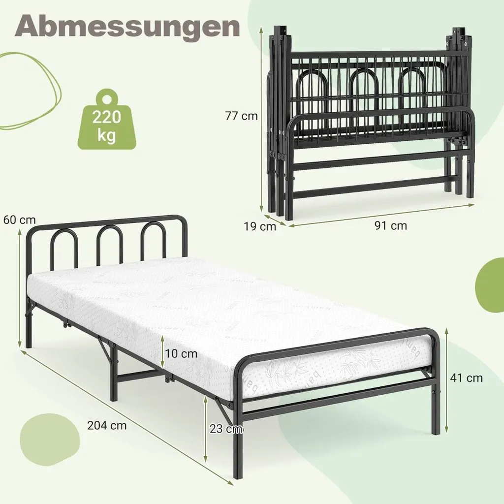 Lit d'appoint pliant 90x200 cm avec matelas mousse et structure en métal - 2