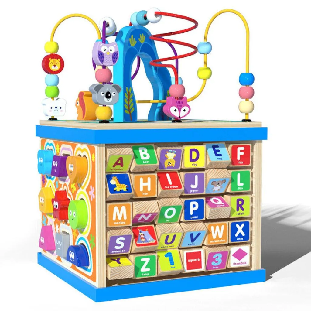 Puzzle éducatif en bois et trieur de cubes alphabet pour enfant de 3 ans