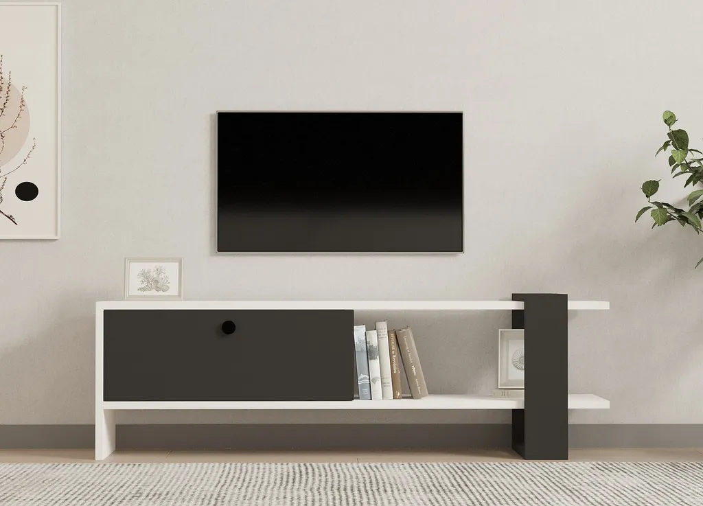 Meuble TV en mélaminé anthracite et blanc Funda résistant aux rayures - 2