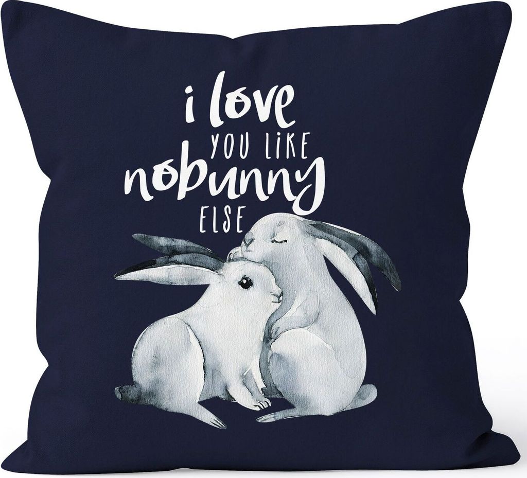 Kissen-Bezug Hase I love you like nobunny else Geschenk Liebe Spruch Liebespruch Wortspiel Watercolor Kissen-Hülle Baumwolle MoonWorks navy unisize
