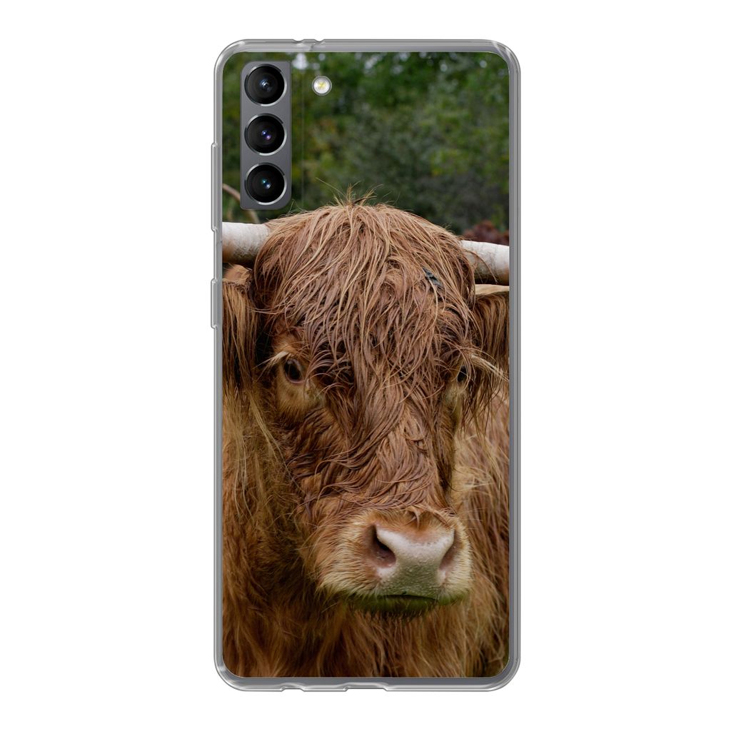MuchoWow Handyhülle Schutzhülle Hülle für Samsung Galaxy S21 Plus Schottische Highlander - Tiere - Gras Silikon Softcase Handy Hülle - Handy...