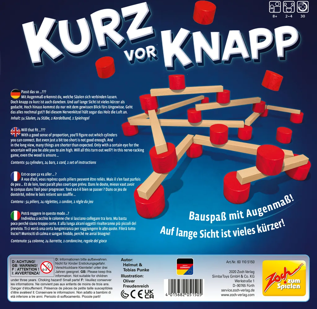 Jeu Kurz vor knapp Zoch 601105150 avec bâtonnets en bois - Testez votre vue
