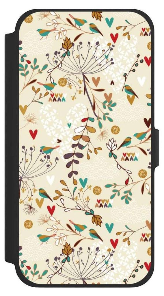 NIVOCASE Klapphülle für Apple iPhone 13 Pro Max Handyhülle aus Kunst Leder NIVOflip schwarz Blumen Retro Vogel
