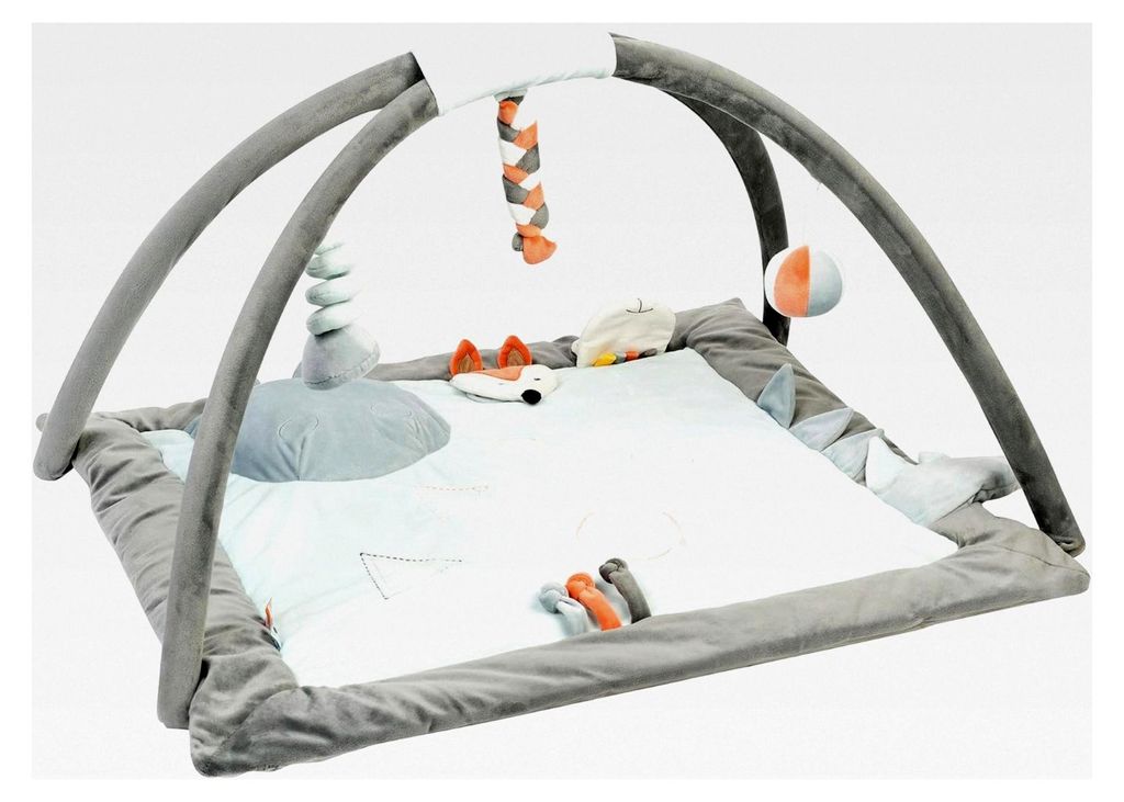 Krabbeldecke mit Spielbogen, Buddiezzz, Grau/Weiß/Orange