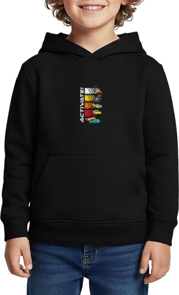 Spreadshirt Hot Wheels Design Activate Mit Fahrzeugen Kinder Premium Hoodie, 158/164 (12 Jahre), Schwarz