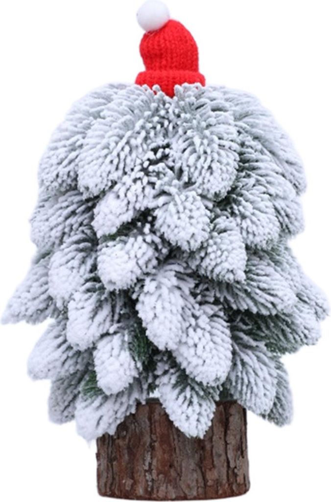 Mini-Weihnachtsbaum, kleiner künstlicher beflockter Tisch-Weihnachtsbaum aus Schnee mit Holzständer für Esstisch, Schreibtisch, Zuhause, Weihnac...