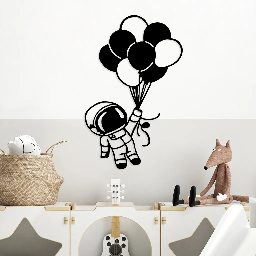 Wallity, Astronaut- SKL2571, Nero, Altre decorazioni per la casa, 44 x 70 cm, 100% metallo (Spessore: 1