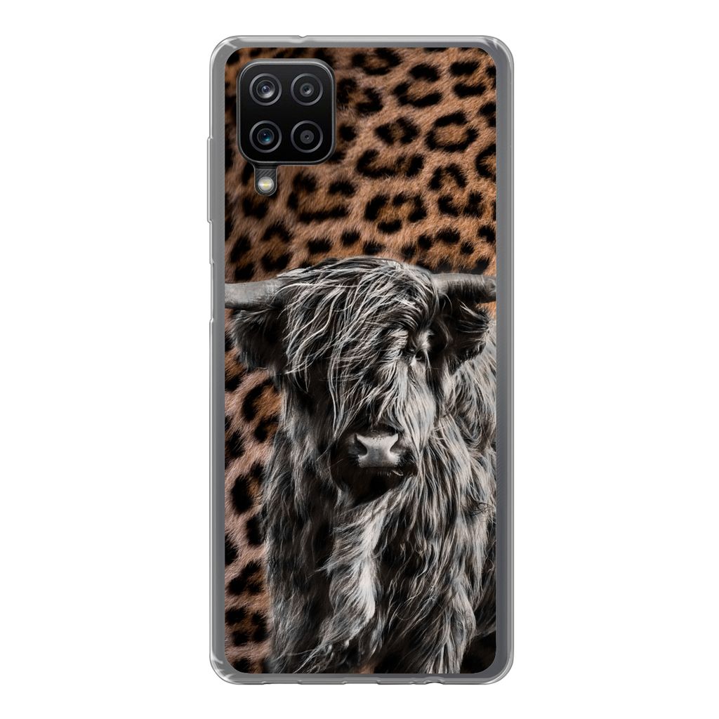 MuchoWow Handyhülle Schutzhülle Hülle für Samsung Galaxy A12 Schottischer Highlander - Pantherdruck - Schwarz - Weiß Silikon Softcase Handy ...