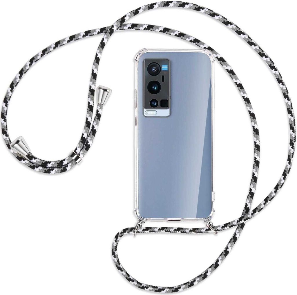 Handykette Backcover-Schutzhülle mit Band (Metall silberfarben) für vivo X60 Pro Plus 5G - schwarz/grau/weiß