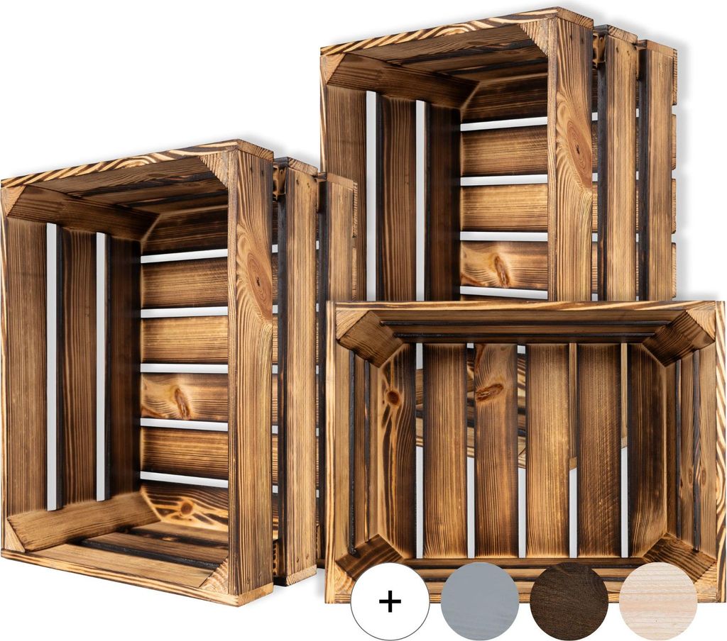 Creative Deco Lot de 3 Caisse en Bois Flammé 40 x 30 x 23 Image du produit 