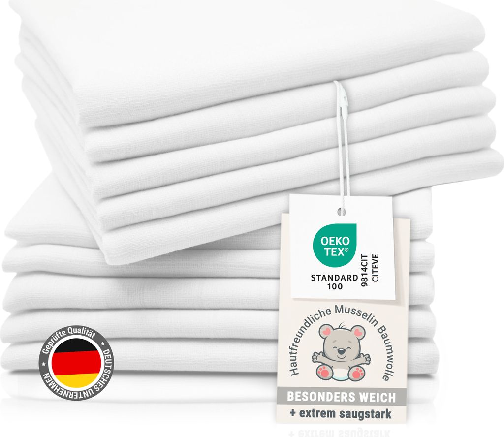 ZOLLNER 10er Set Musselin Spucktücher in 80x80 cm aus Produktbild 1