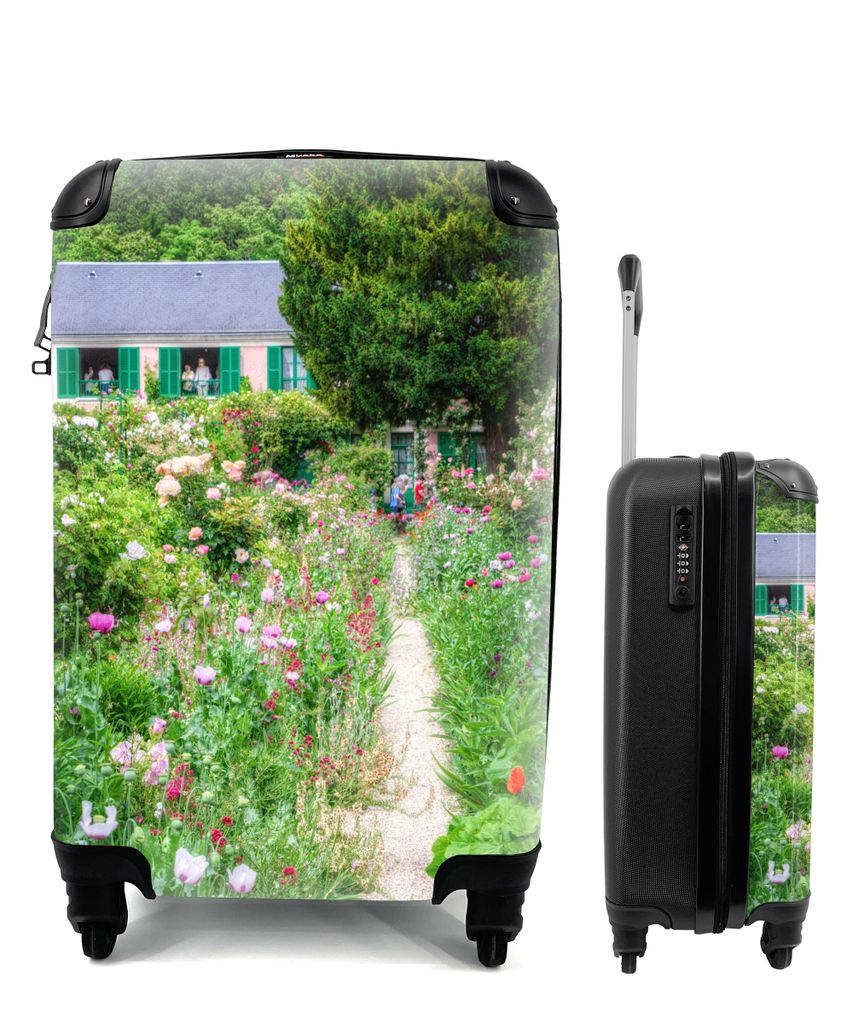 MuchoWow Koffer Handgepäck Trolley Rollkoffer Kleine Reisekoffer mit 4 Rollen - Weg zum Bauernhaus mit Türen im Garten von Monet in Frankreich ...