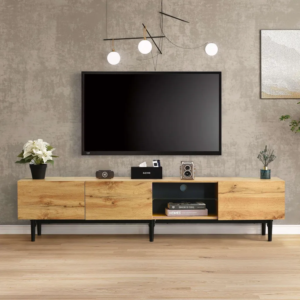 Meuble Multimédia 175cm pour Grand Écran avec Ambiance LED Lumineuse