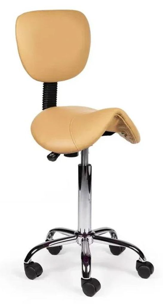 Ergonomisch Sattelhocker Beige Mit Lehne Auf Räder - Standard (50-68cm) / mit Fußstütze / Weiche Räder