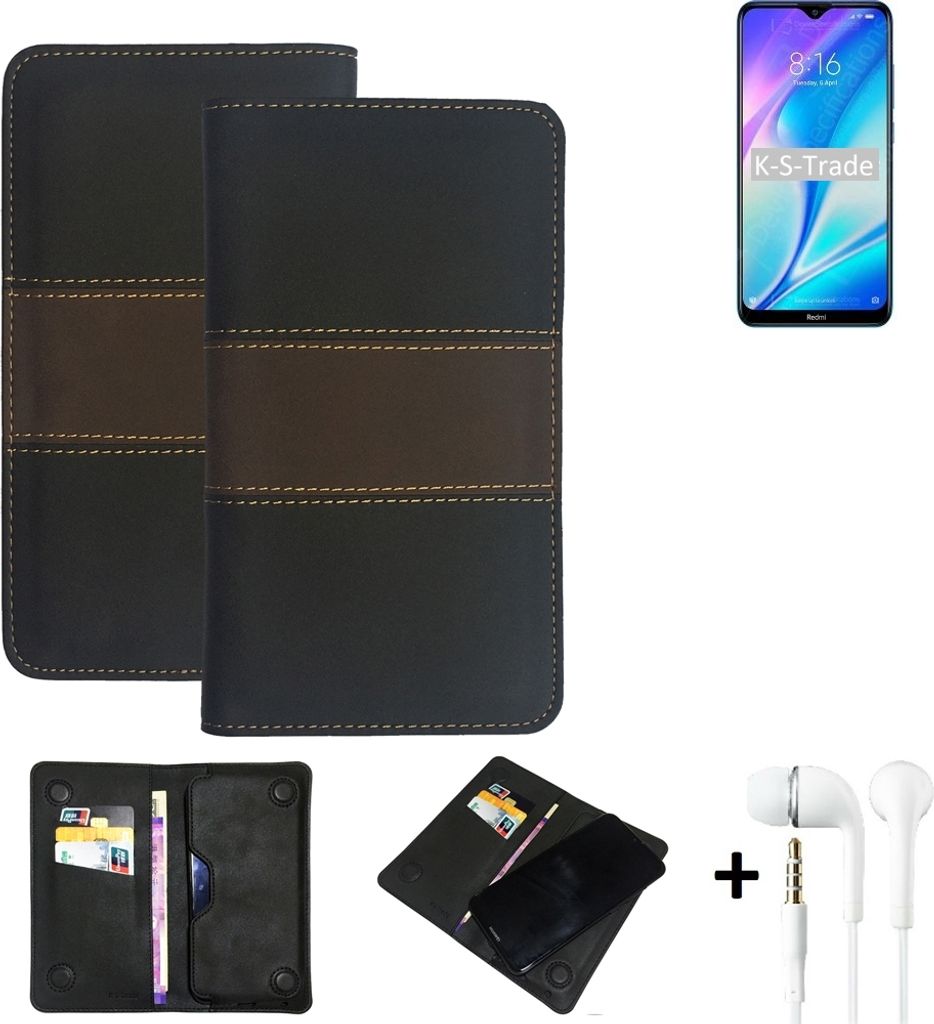 K-S-Trade Handyhülle + Kopfhörer kompatibel mit Xiaomi Redmi 9A Schutzhülle Walletcase Bookstyle Tasche Schutz Case Hülle Wallet Cover Kunstleder