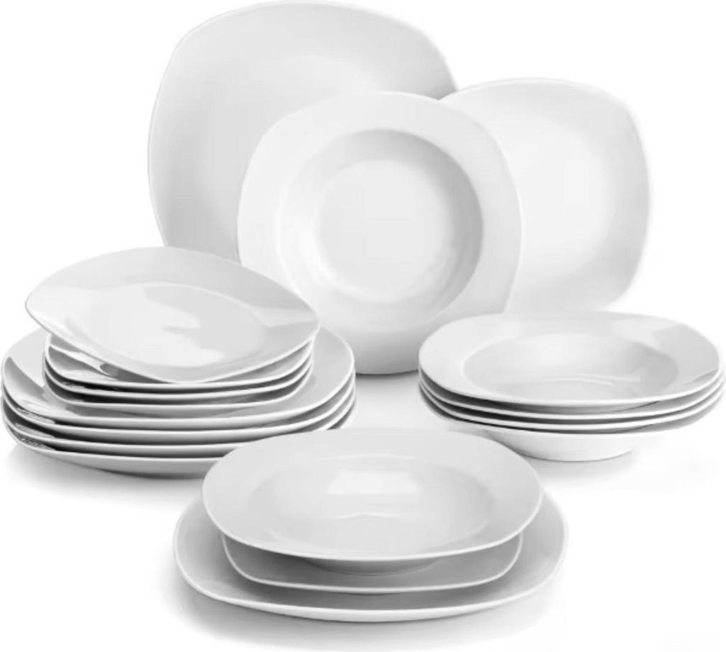 Sovereign Serviesset – 18-teilig – 6 Personen – Weiß Keramik – Frühstücksteller – Elegant & Zeitlos