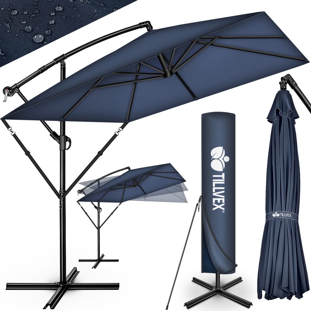 tillvex® Obdĺžnikový hliníkový slnečník Ø 330 cm námornícka Obrázok produktu