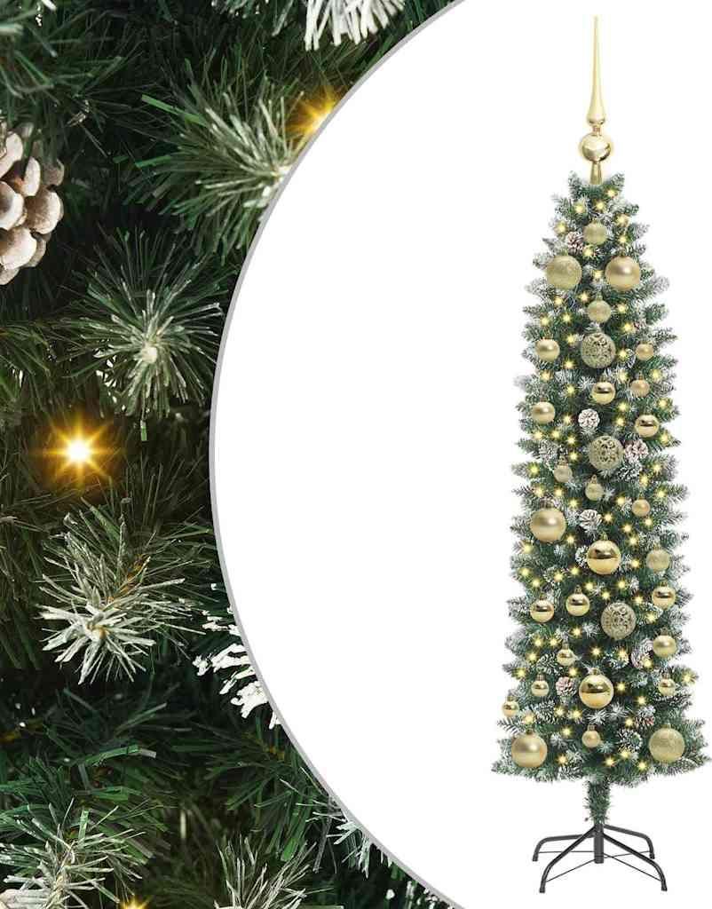 vidaXL Künstlicher schlanker Weihnachtsbaum Grün und Weiß 150 cm