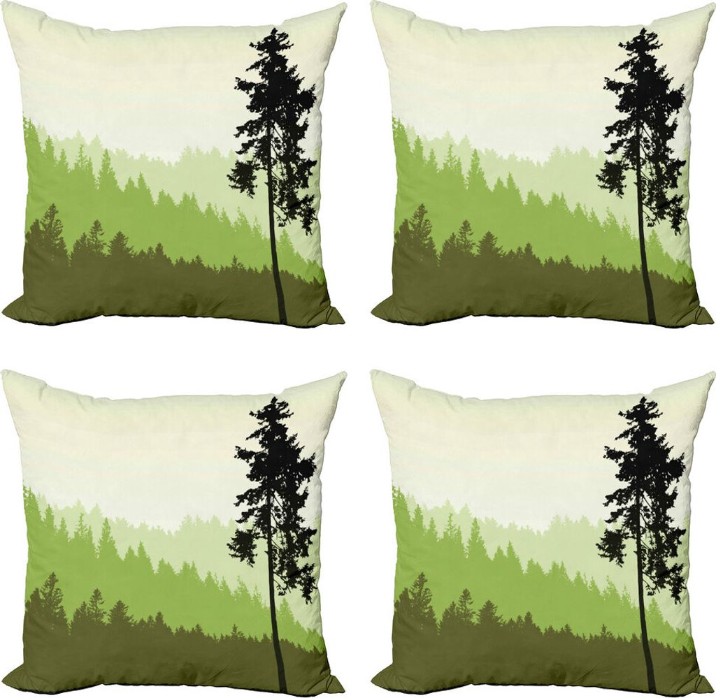 ABAKUHAUS Natur Kissenbezug Set (4 Stück), Kiefer Silihouette, Moderner Doppelseitiger Digitaldruck, 45 cm x 45 cm, Lindgrün Armee-Grün