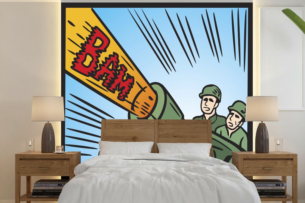 MuchoWow Fototapete für Wohnzimmer oder Schlafzimmer Wandtapete Vinyl Motivtapete Eine Illustration von Soldaten in einem Panzer - 240x240 cm - ...