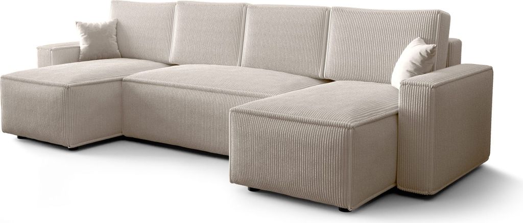 FEDVE Ecksofa Eldon U Form Sofa mit Schlaffunktion Bettkästen Couch Sofagarnitur Creme (Poso 100)