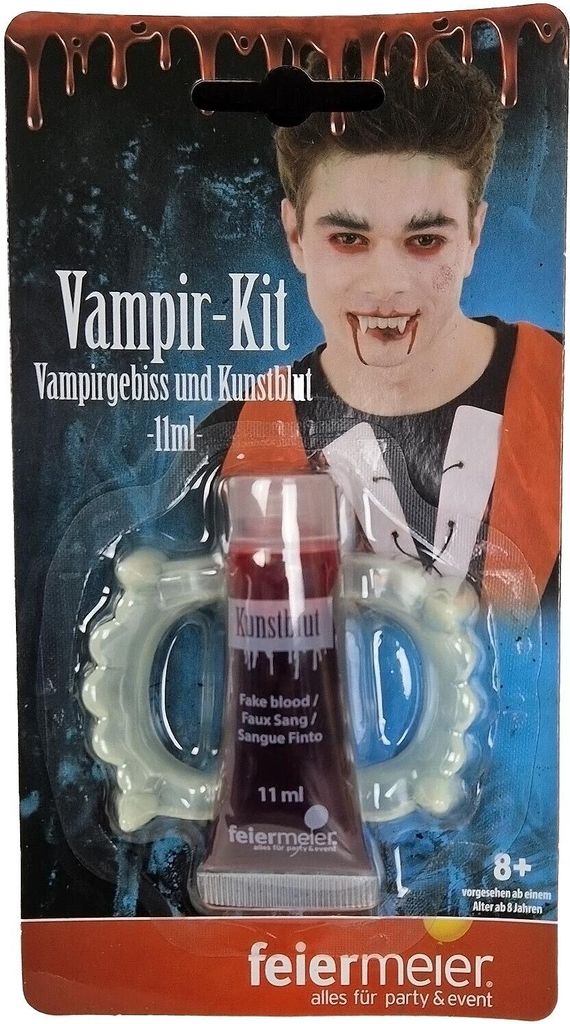 Vampir-Set "Gebiss und Kunstblut" 11ml | Rot Weiß - Produktbild